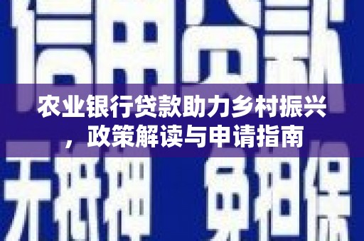 关岭农业银行贷款助力乡村振兴，政策解读与申请指南